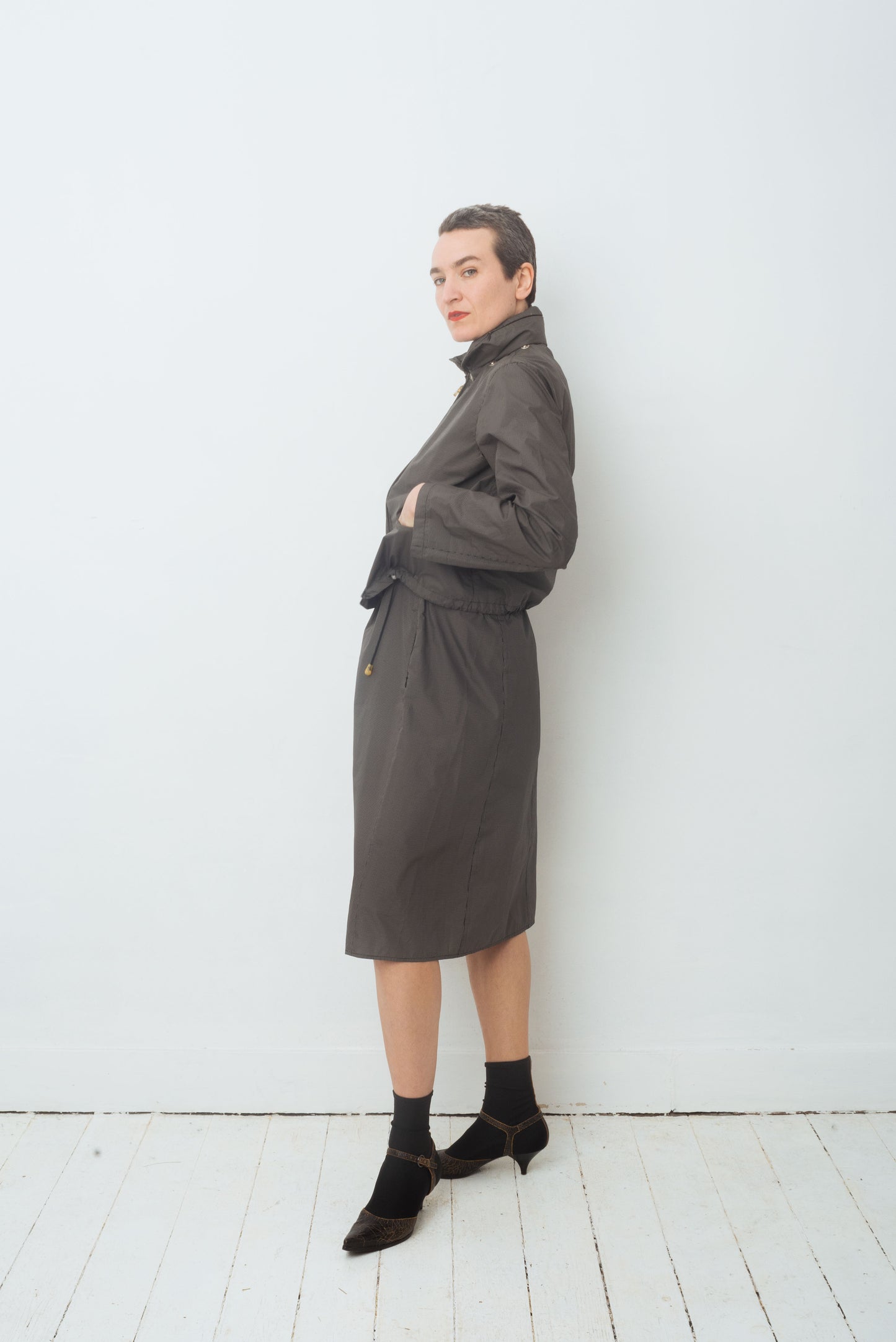 Emporio Armani 90's nylon grey rain jacket with removable collar and hood