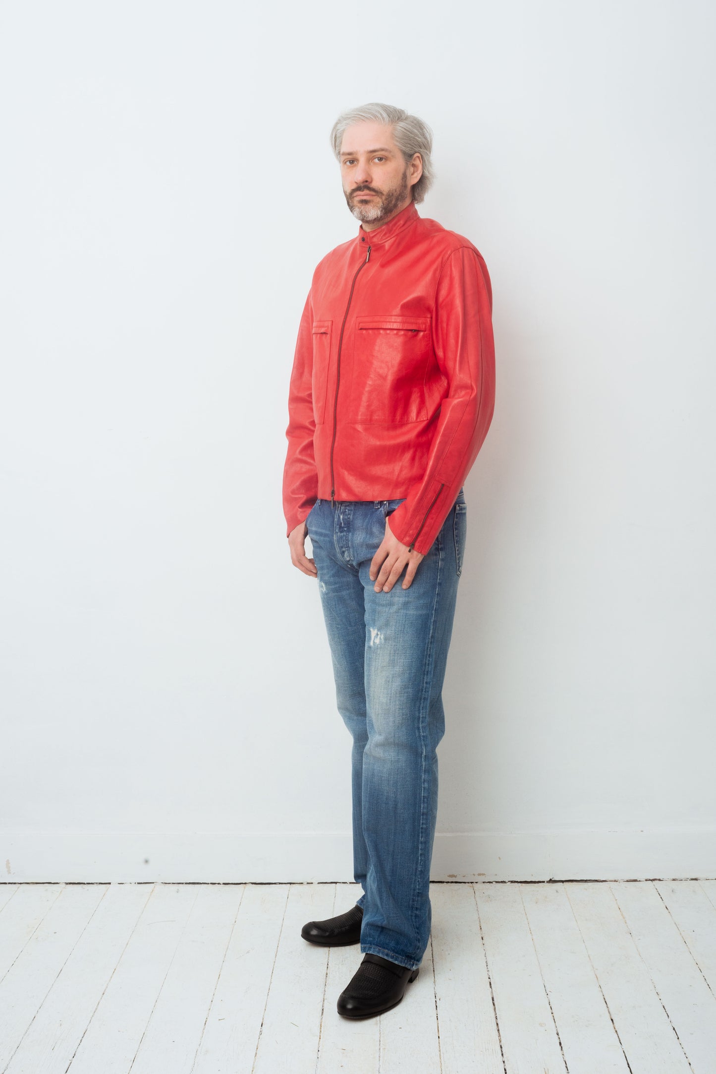 Jil Sander 2000's red leather motorcycle jacket