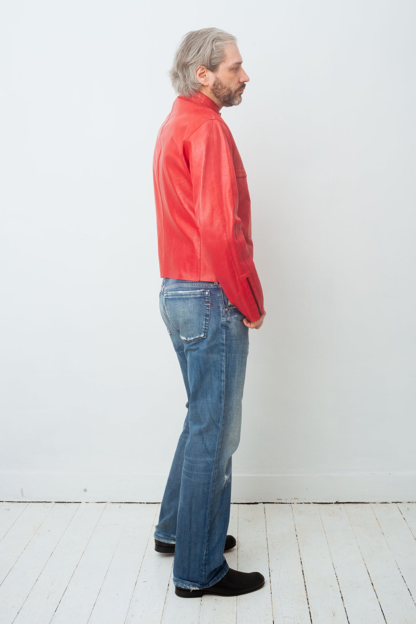 Jil Sander 2000's red leather motorcycle jacket