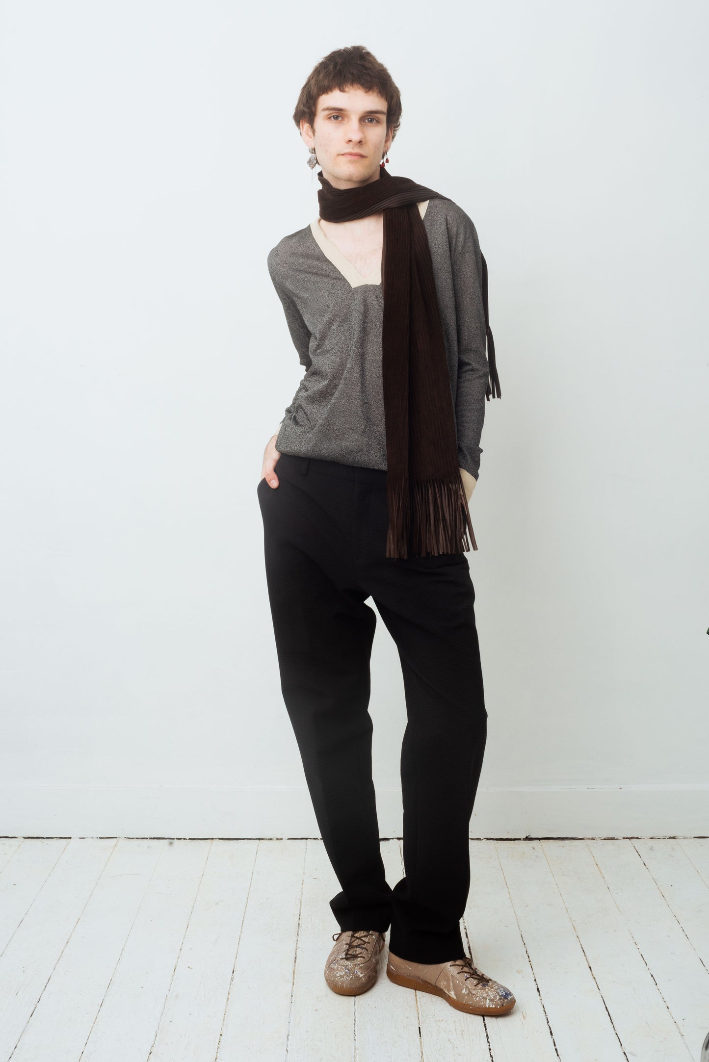 Yves Saint Laurent FW 2012 silver knit long sleeve shirt