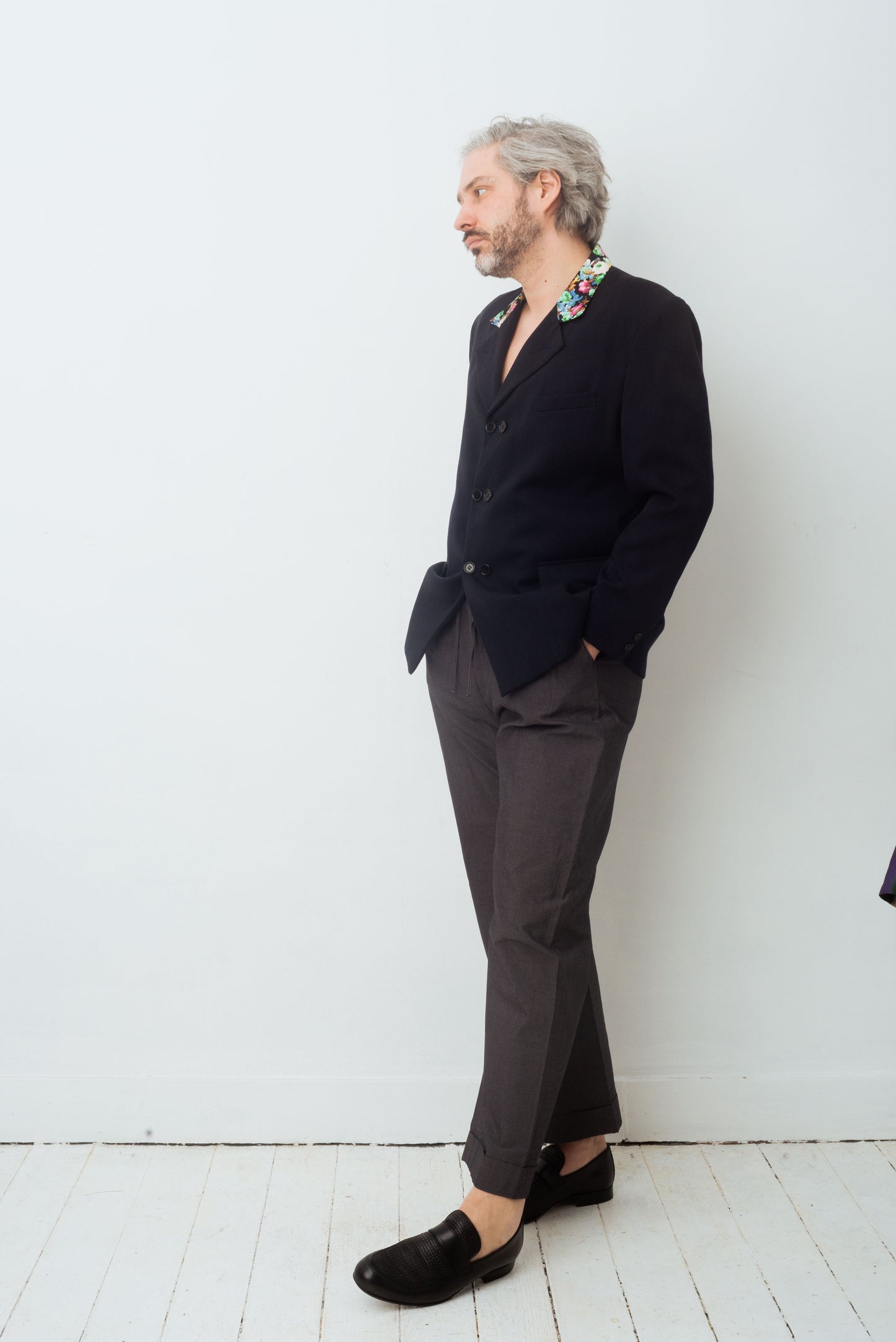 Comme des Garçons Homme plus FW 1988 blue light wool blazer with flower collar