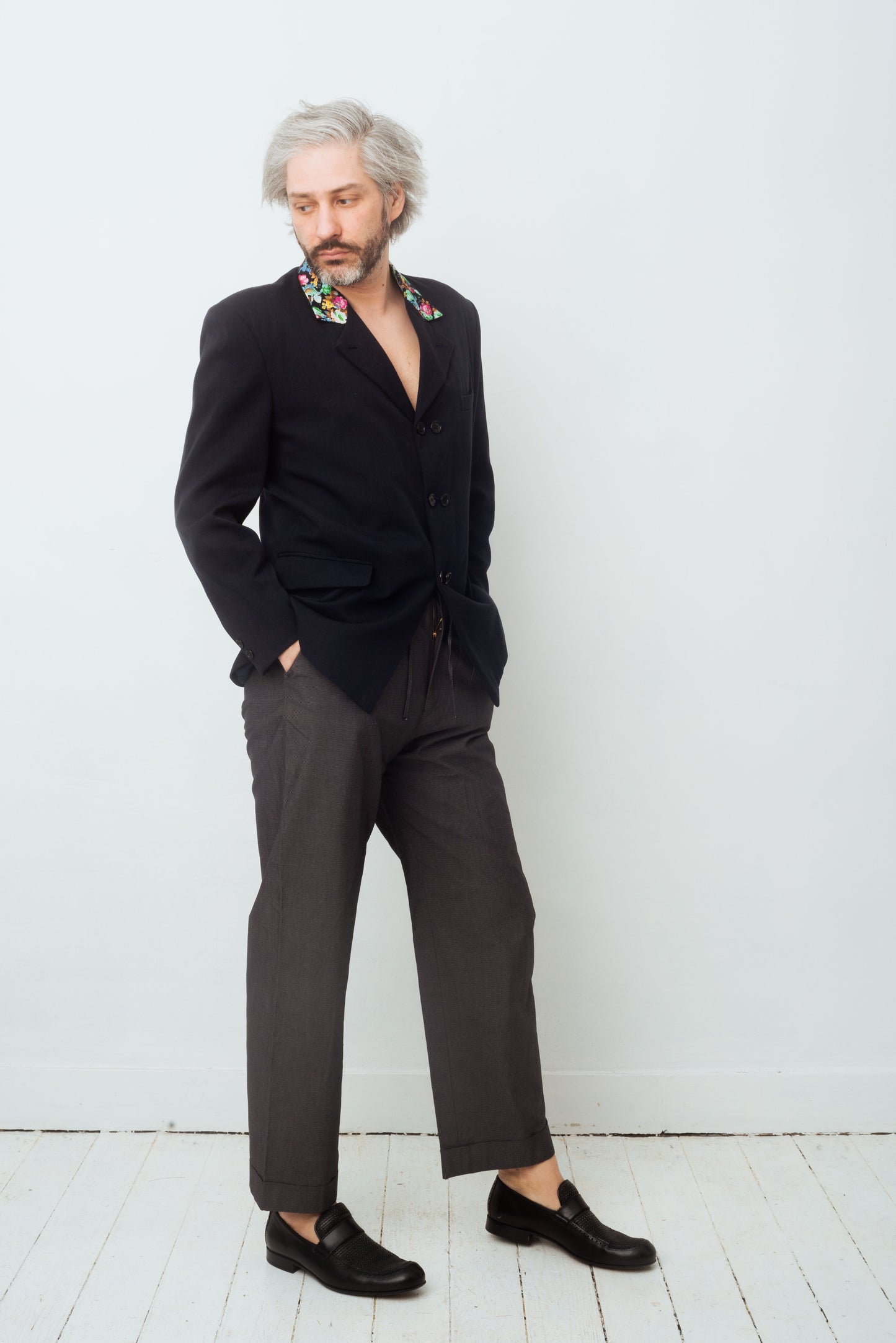 Comme des Garçons Homme plus FW 1988 blue light wool blazer with flower collar