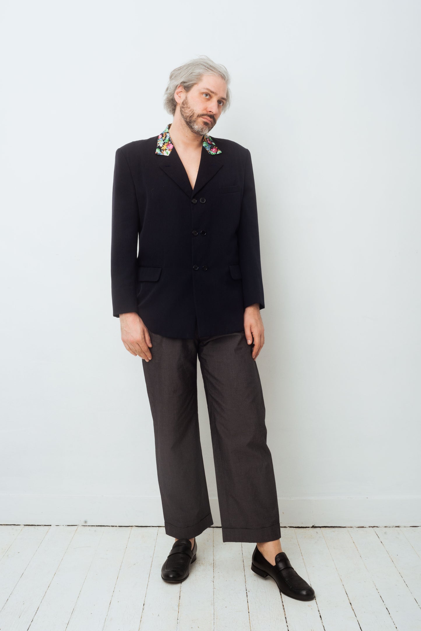 Comme des Garçons Homme plus FW 1988 blue light wool blazer with flower collar