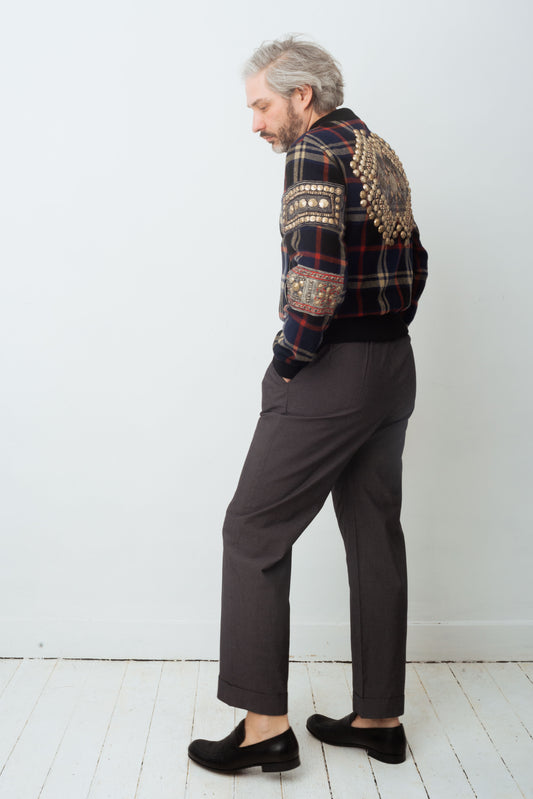 Dries van Noten FW 2015 reversible tartan wool bomber jacket with golden ornaments