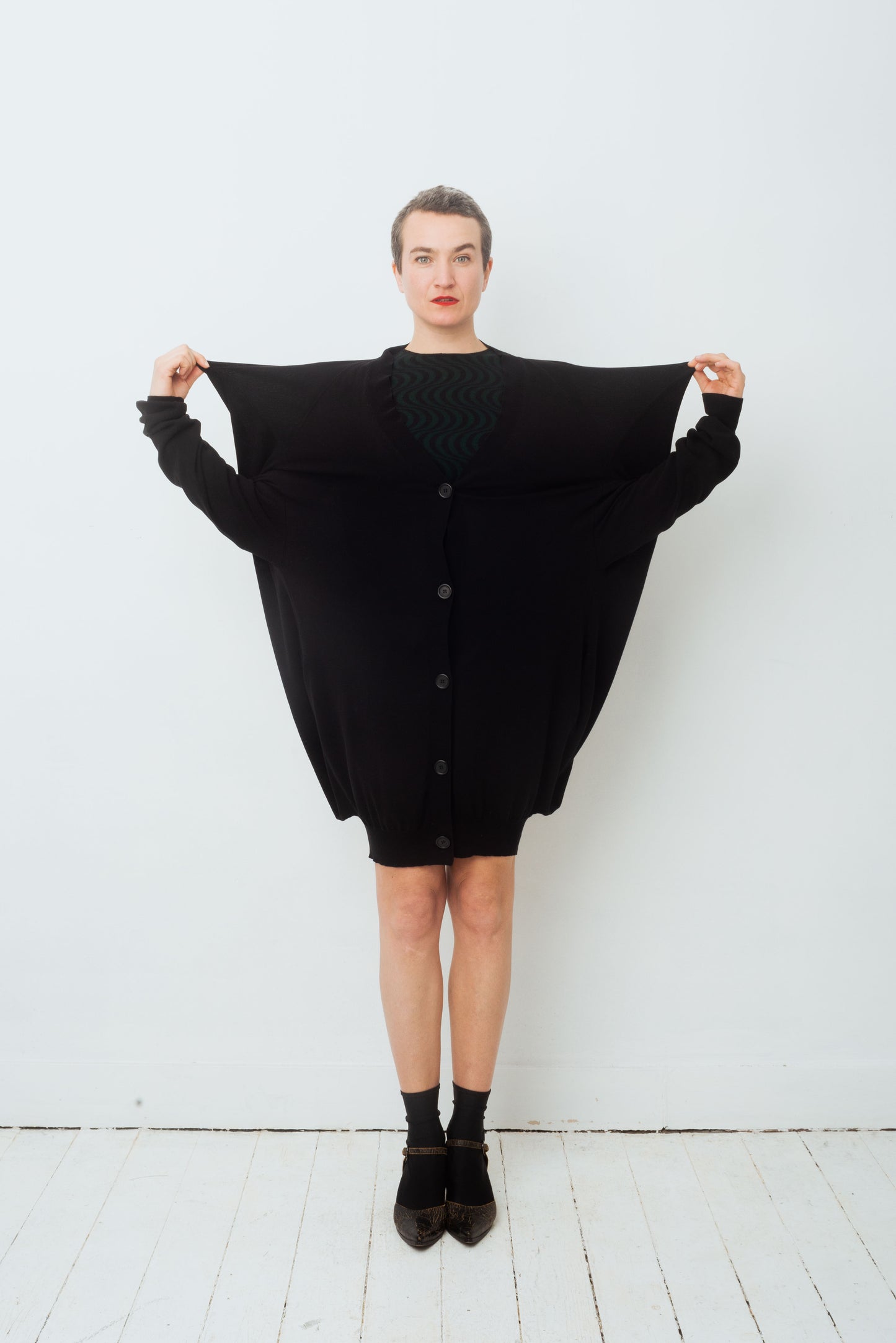 Martin Margiela line 0 square shaped black maxi cardigan
