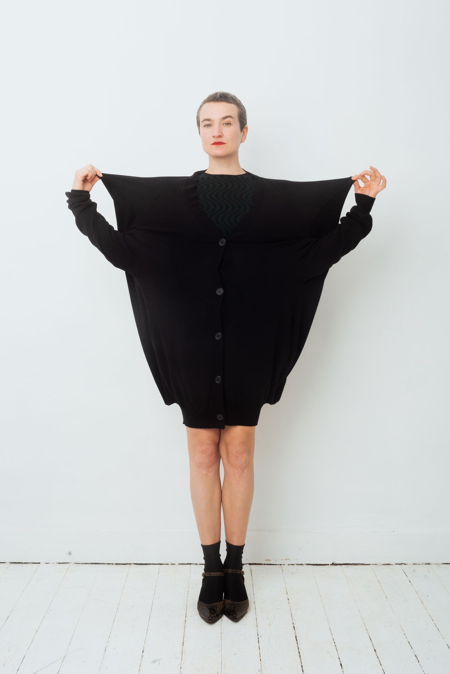 Martin Margiela line 0 square shaped black maxi cardigan