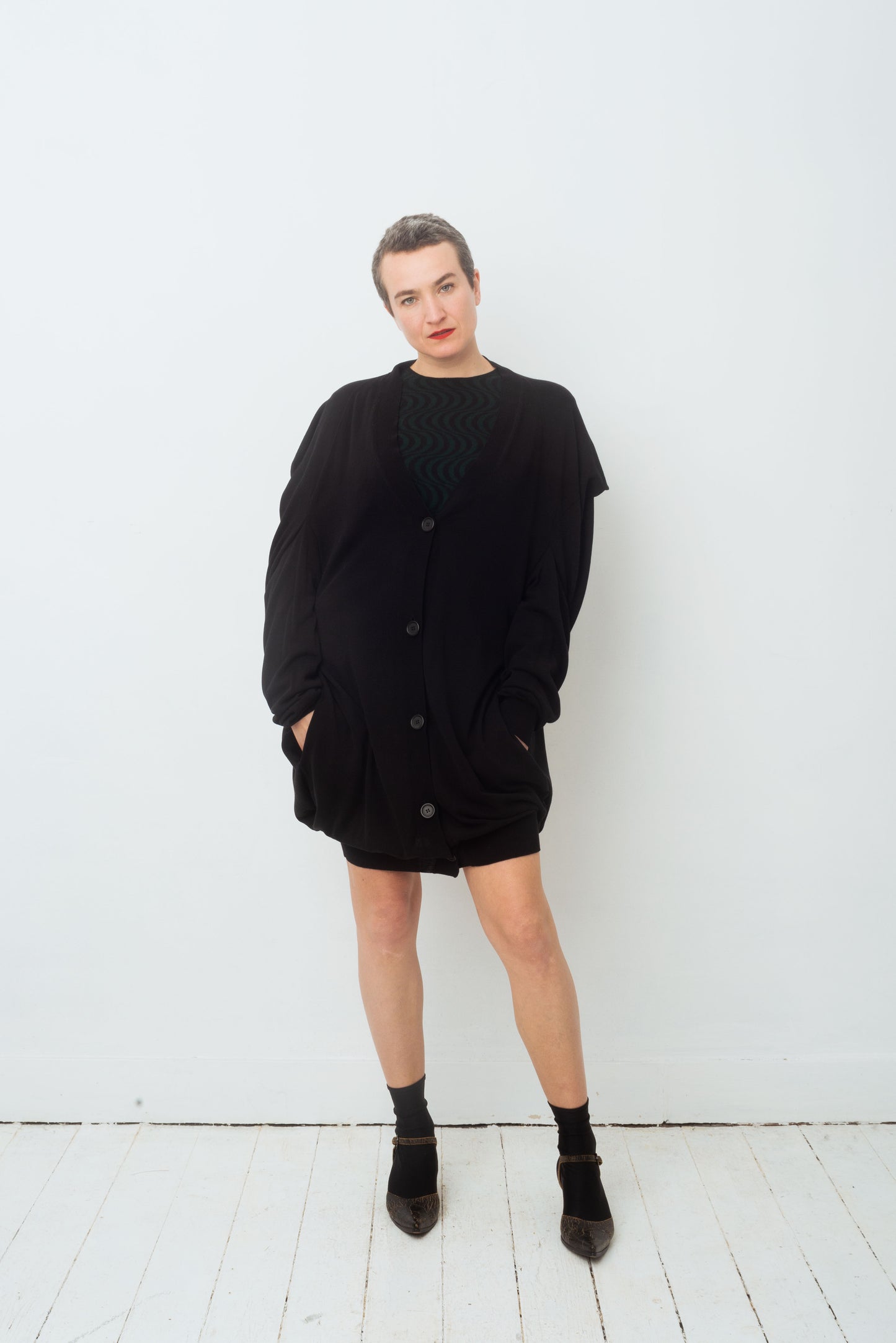 Martin Margiela line 0 square shaped black maxi cardigan
