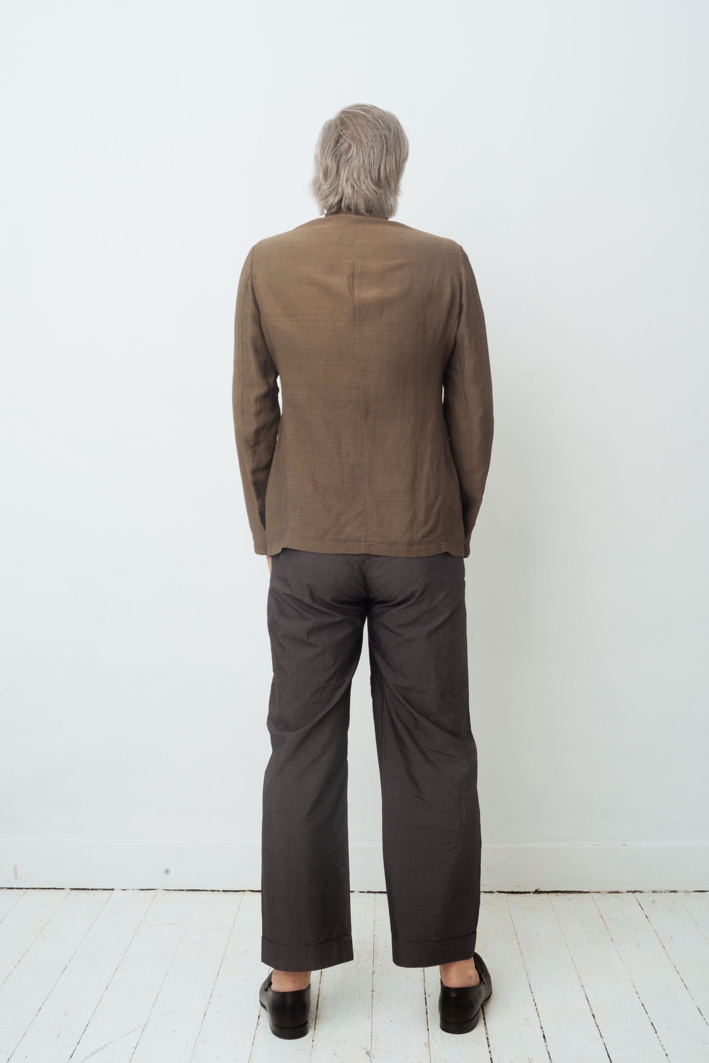 Armani 90's khaki brown linen jacket with mao collar