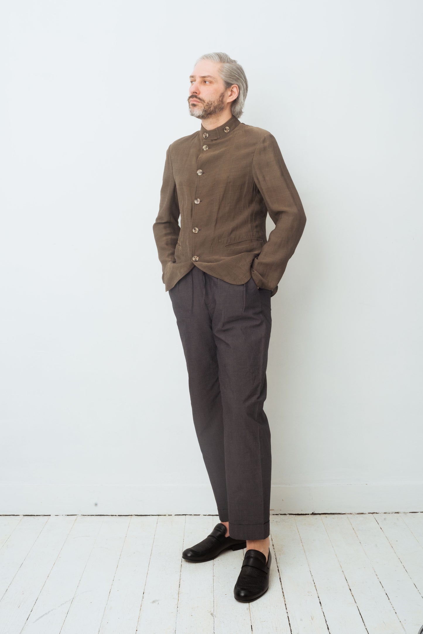 Paul Smith 2010's cotton wide dark grey trousers with drawstring