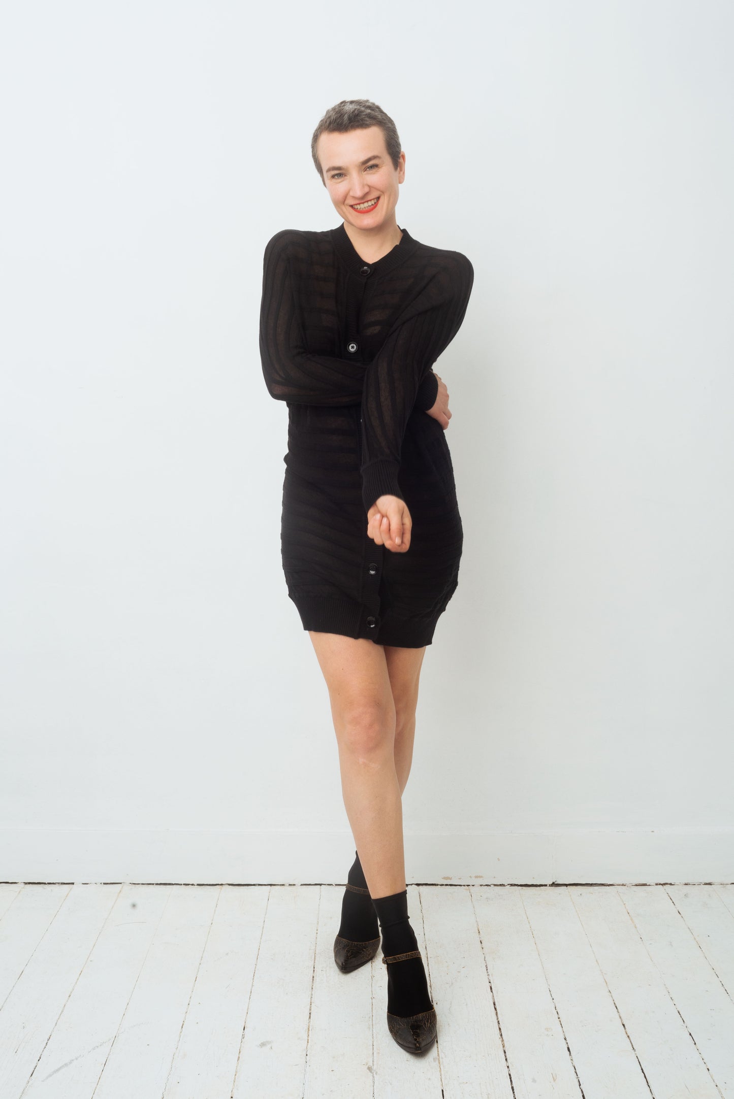 Martin Margiela SS 2009 silk and cotton black semi-transparent striped large cardigan