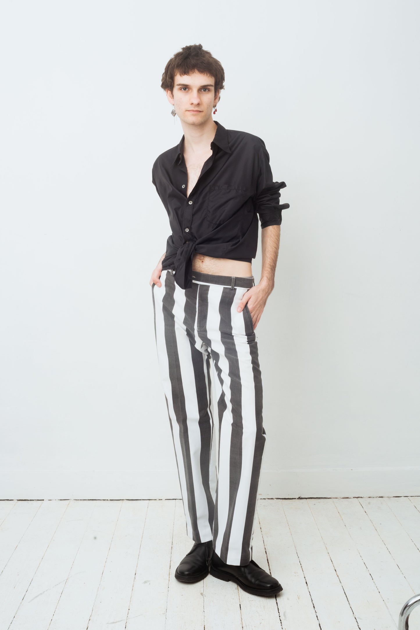 Xavier Delcour 90's cotton black and white striped pants