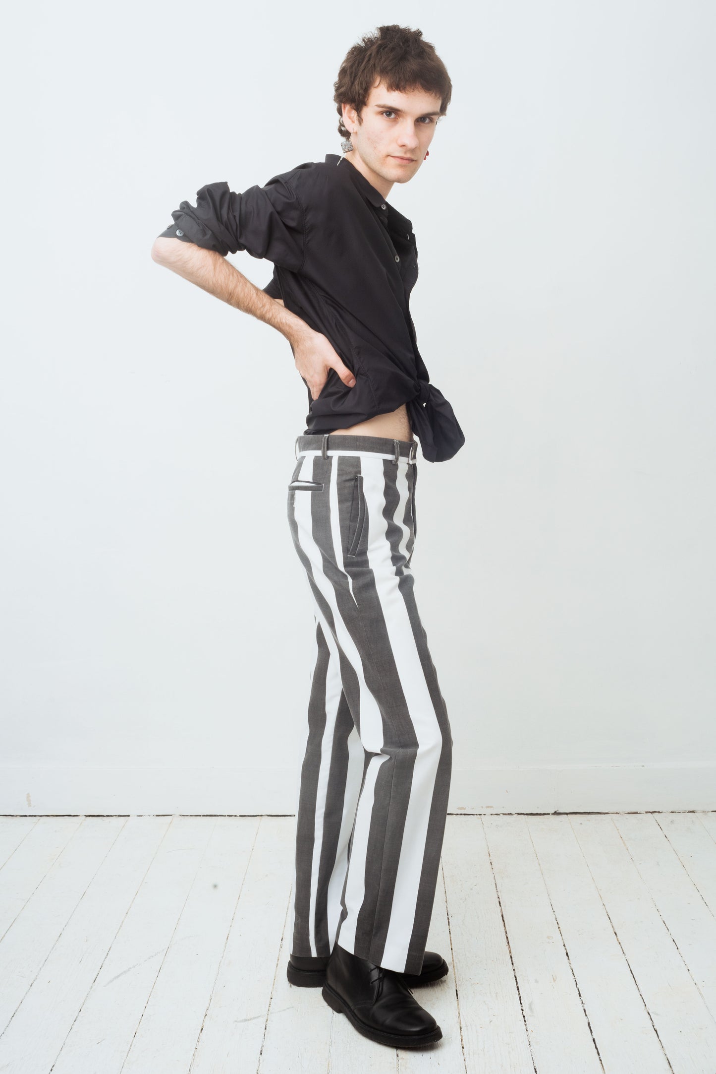 Xavier Delcour 90's cotton black and white striped pants