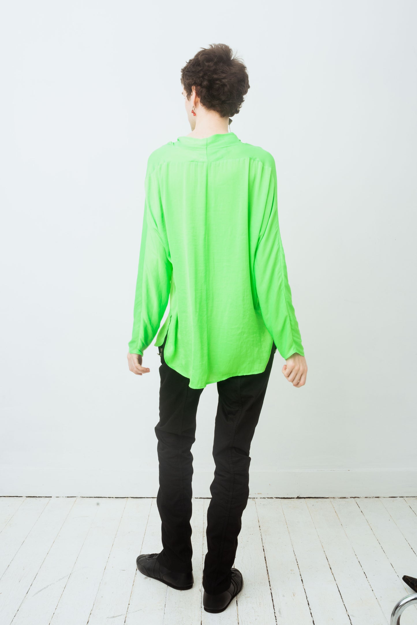 Ralph Lauren 2000's silk neon green loose long sleeve shirt