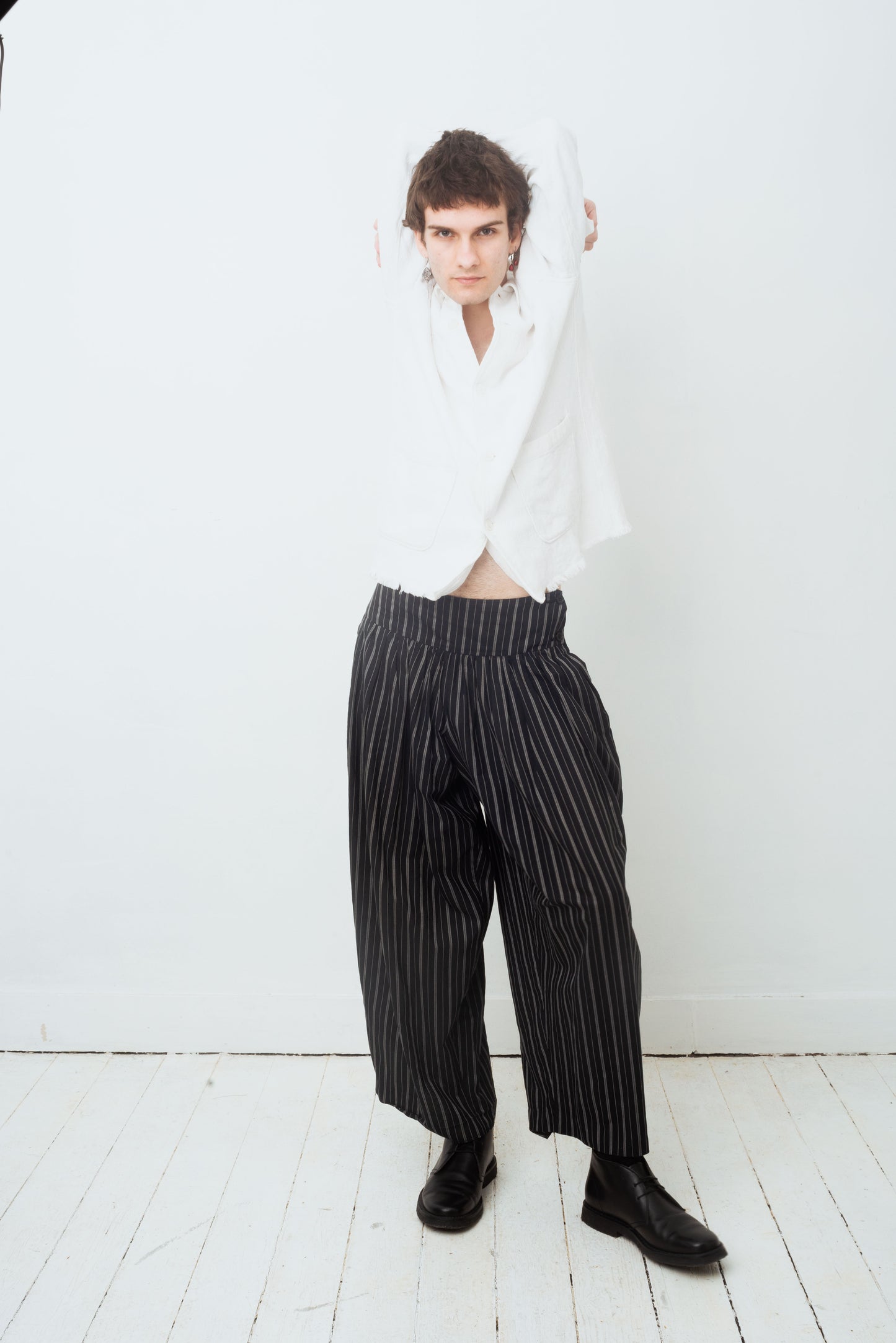 Armani 80's striped cotton navy balloon trousers