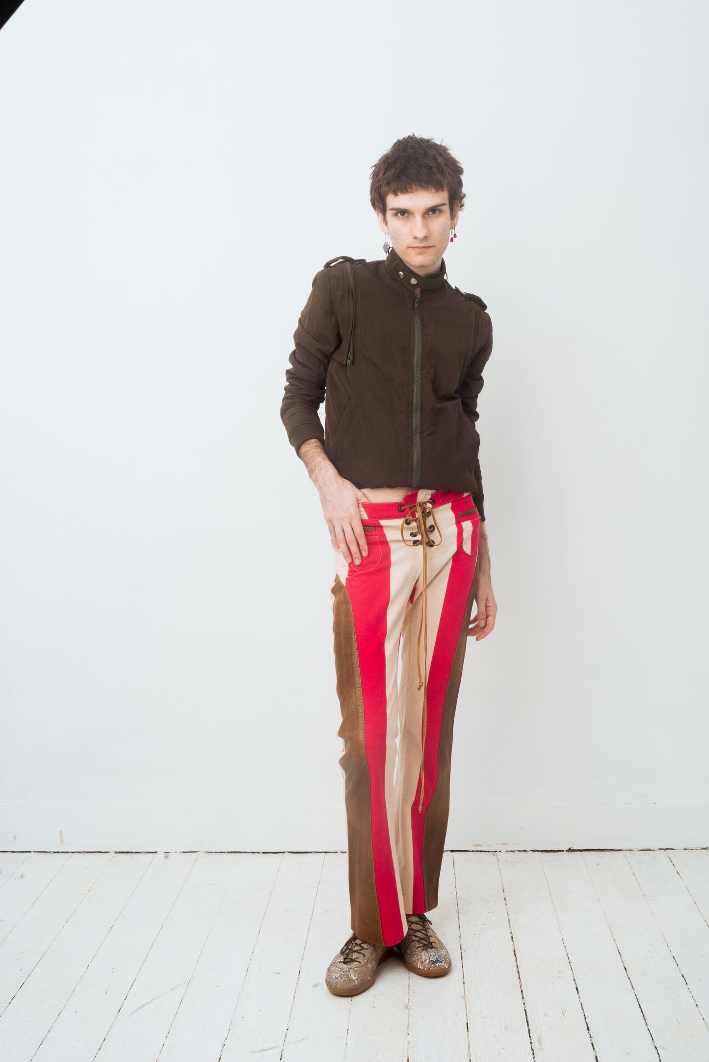 Marni 2000's low waist striped cotton and leather trousers