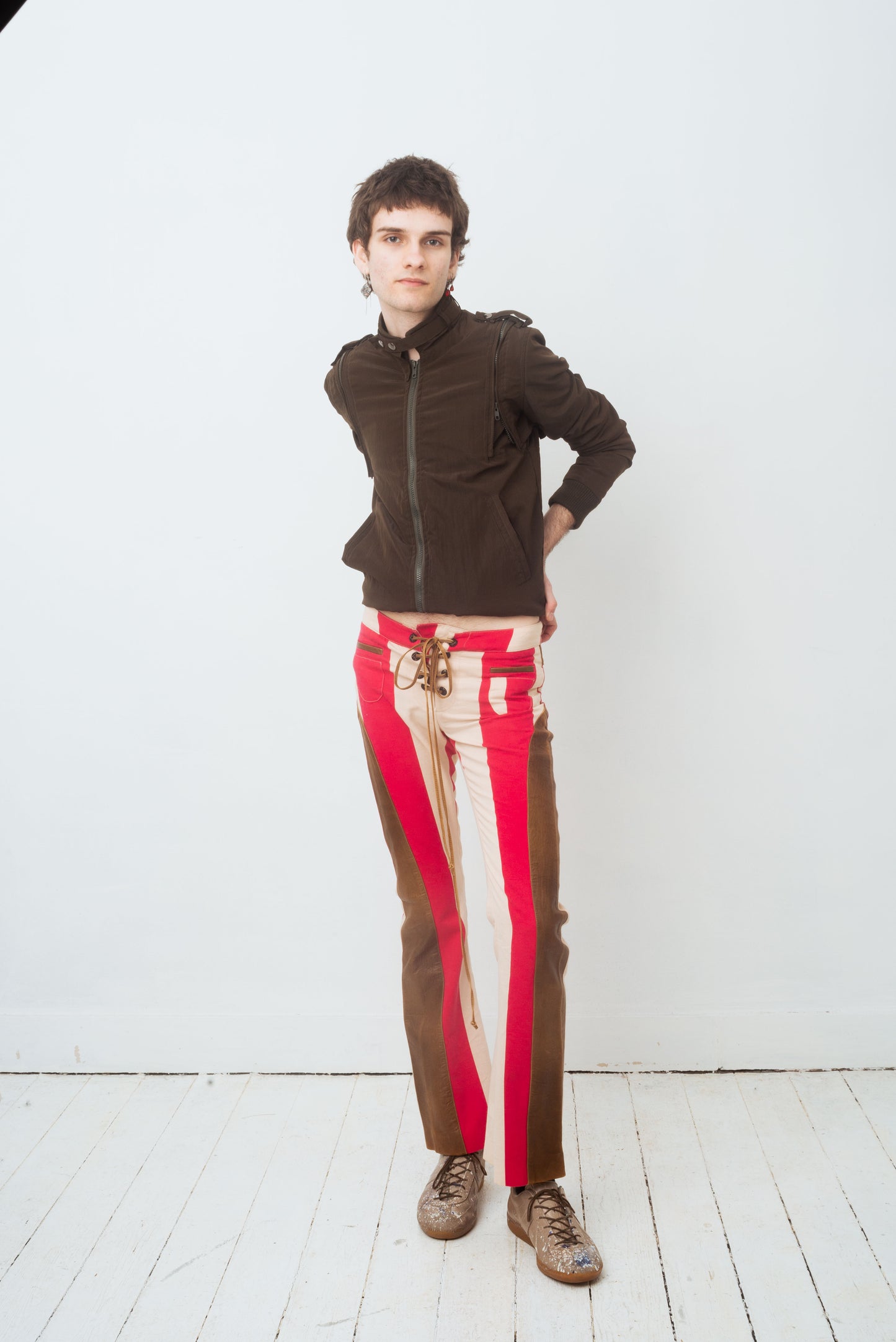 Marni 2000's low waist striped cotton and leather trousers
