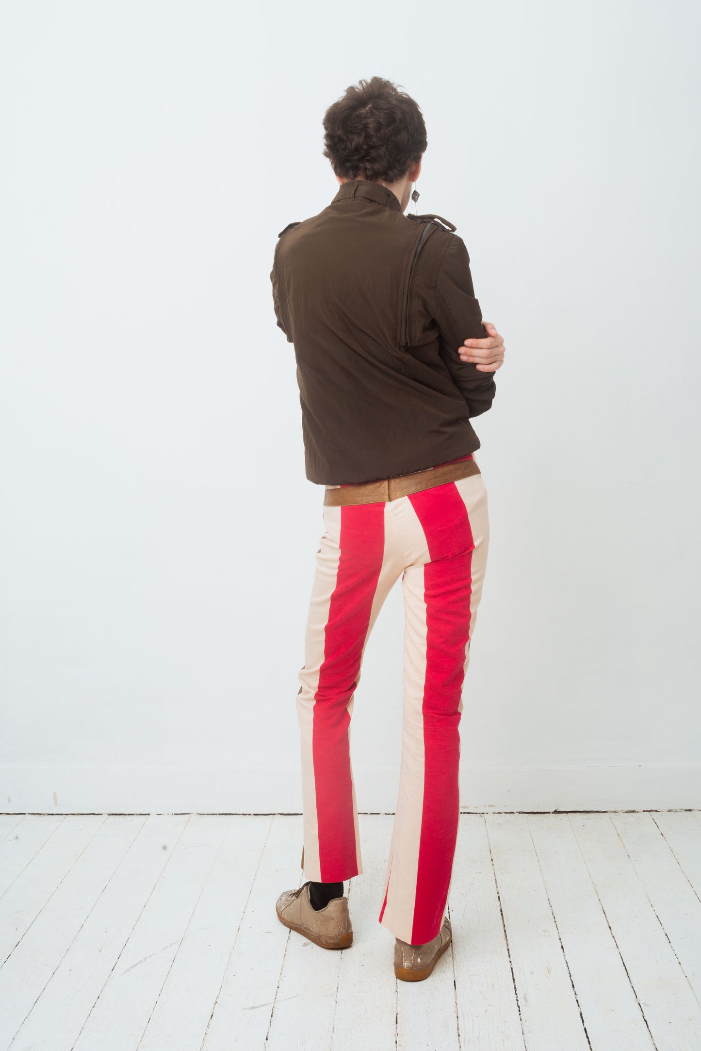 Marni 2000's low waist striped cotton and leather trousers