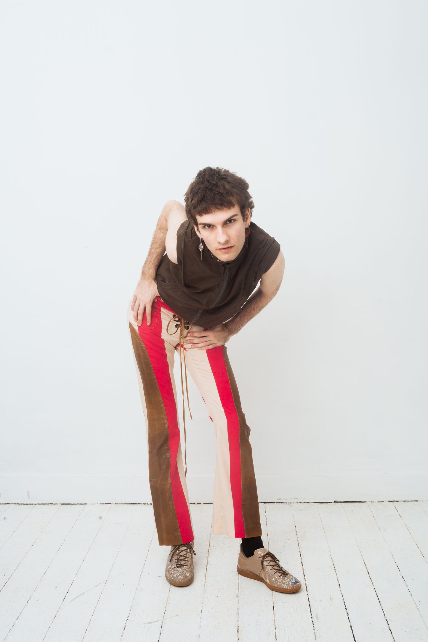 Marni 2000's low waist striped cotton and leather trousers