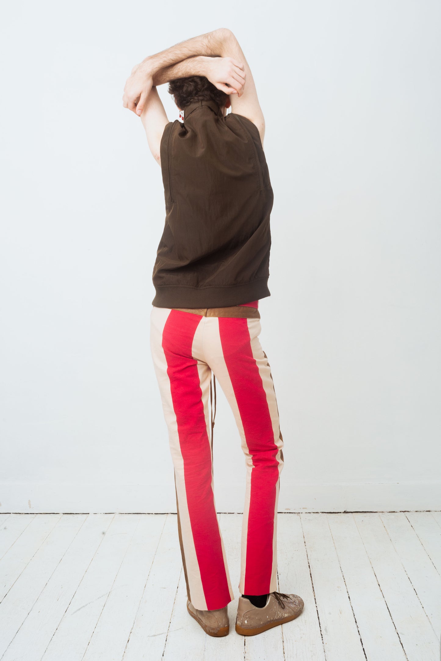Marni 2000's low waist striped cotton and leather trousers