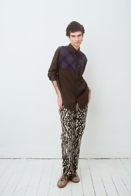 Yohji Yamamoto Y's 2000's khaki button down shirt with tartan detail