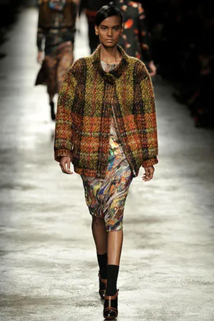 Dries van Noten FW 2008 multicolour marble print silk skirt
