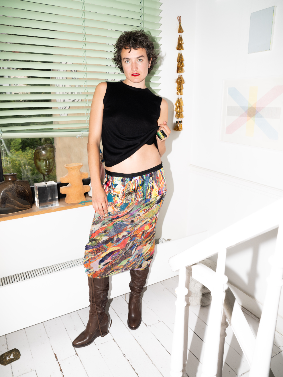 Dries van Noten FW 2008 multicolour marble print silk skirt