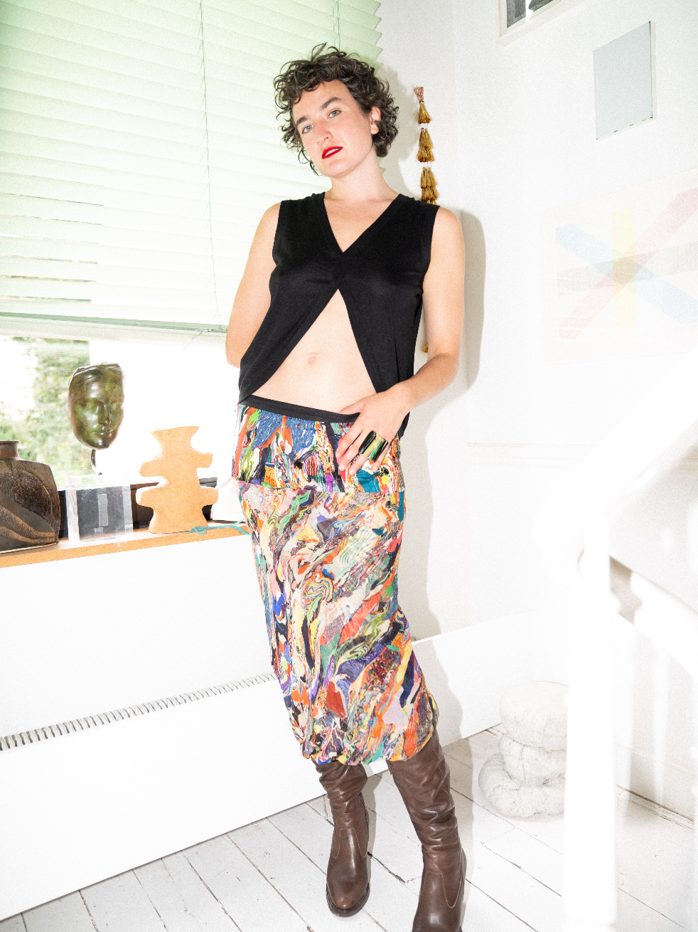 Dries van Noten FW 2008 multicolour marble print silk skirt
