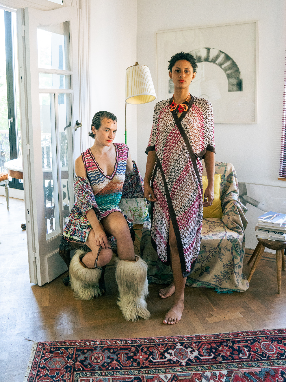 Missoni 90's knit wrap dress in shades of pink and brown