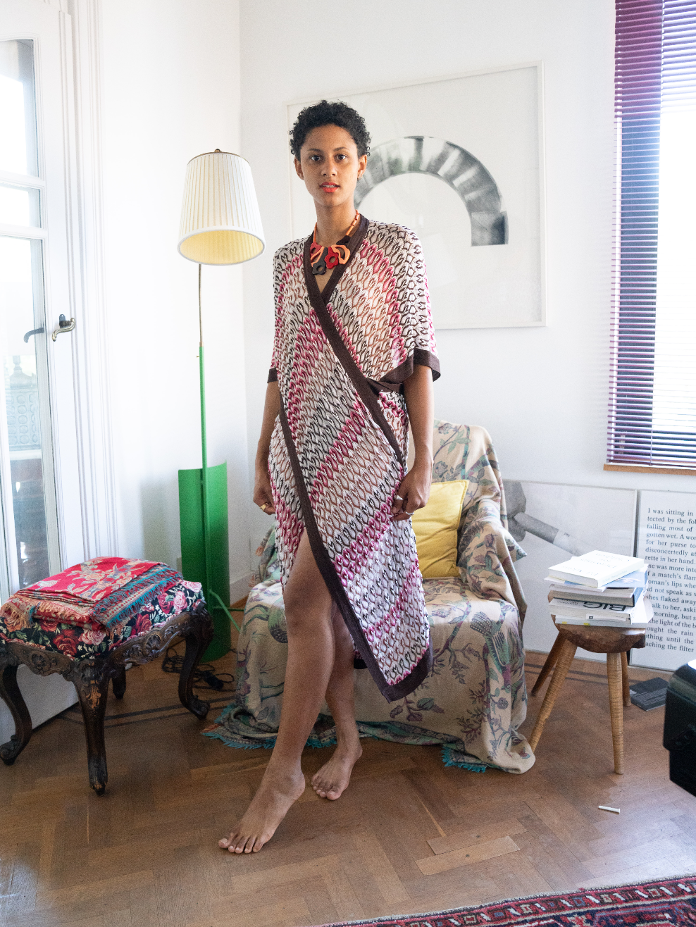 Missoni 90's knit wrap dress in shades of pink and brown