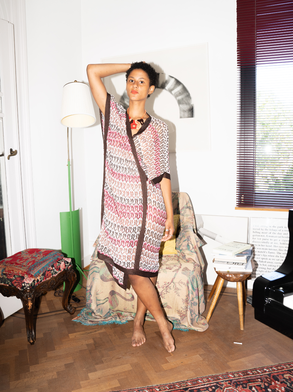 Missoni 90's knit wrap dress in shades of pink and brown