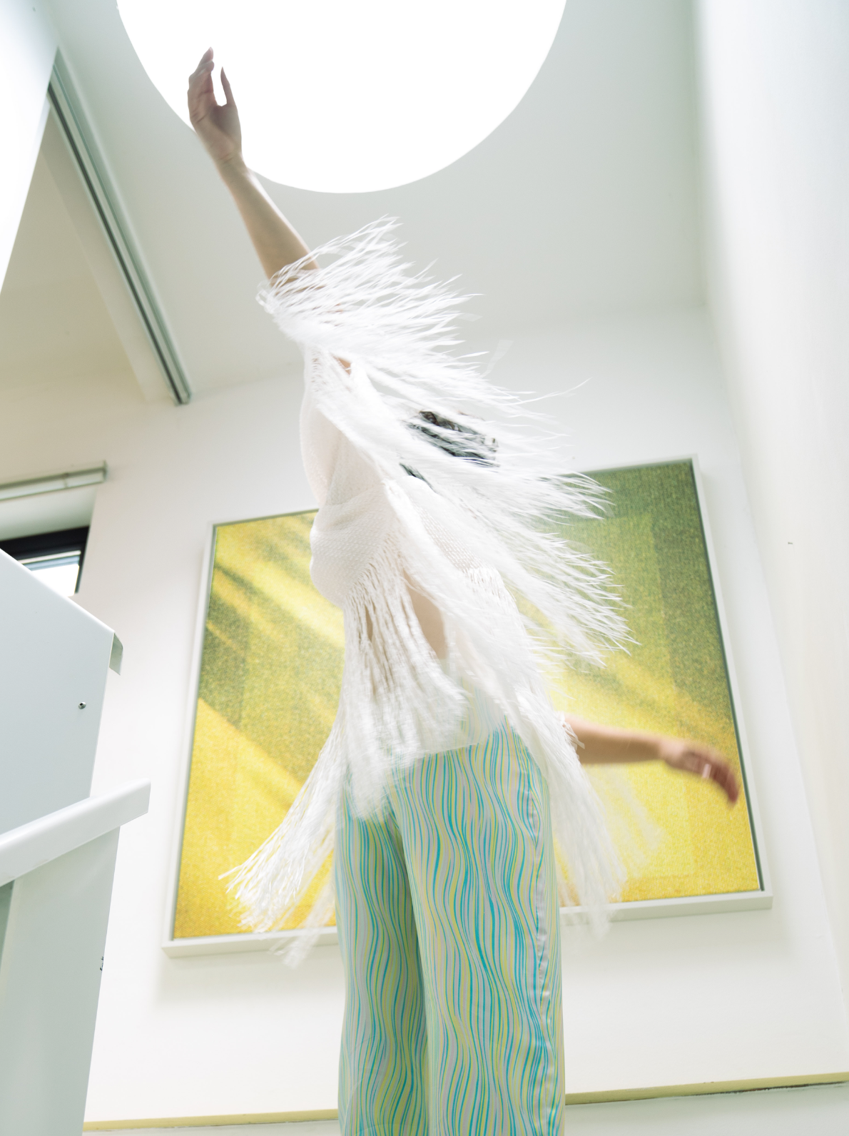 Missoni 2000's silk white palazzo pants with wavy blue, green & yellow lines
