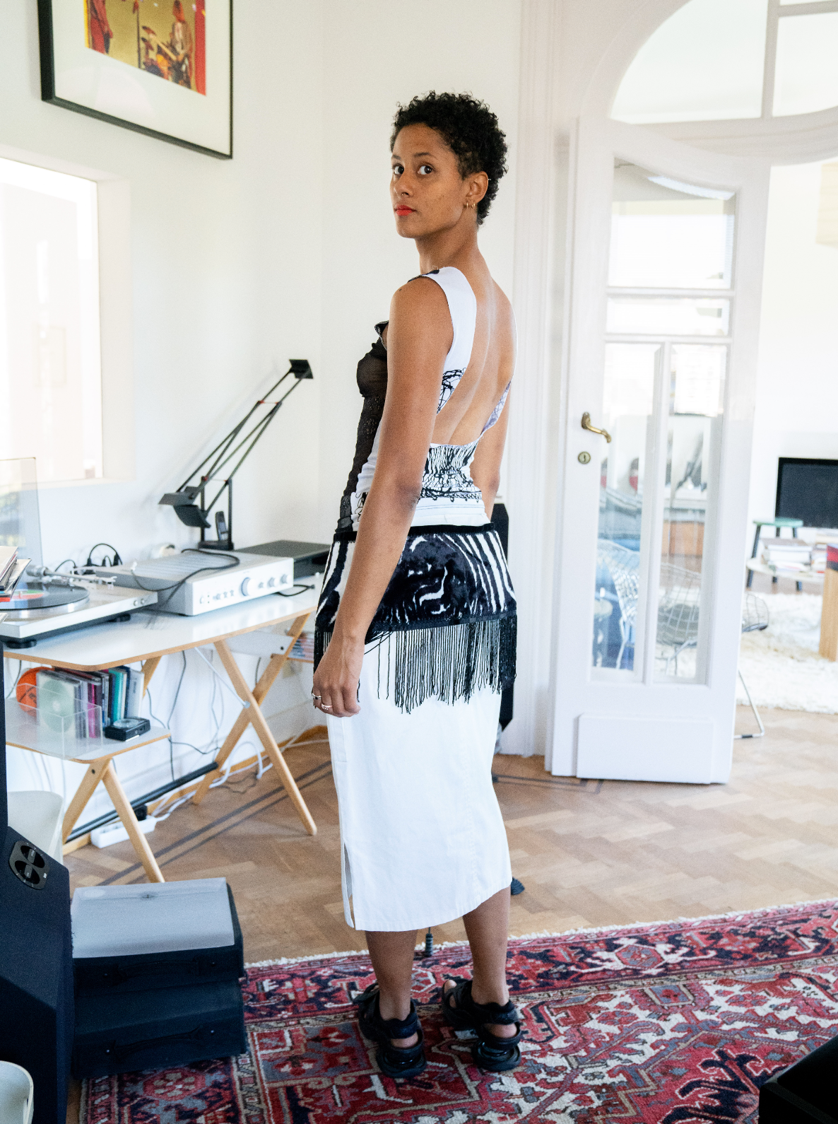 DKNY 90's white cotton straight skirt