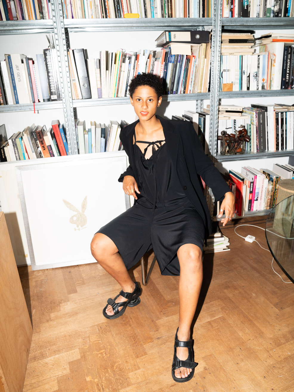 Yohji Yamamoto AW 2004 black wide silky jumpsuit with low crotch and short legs.