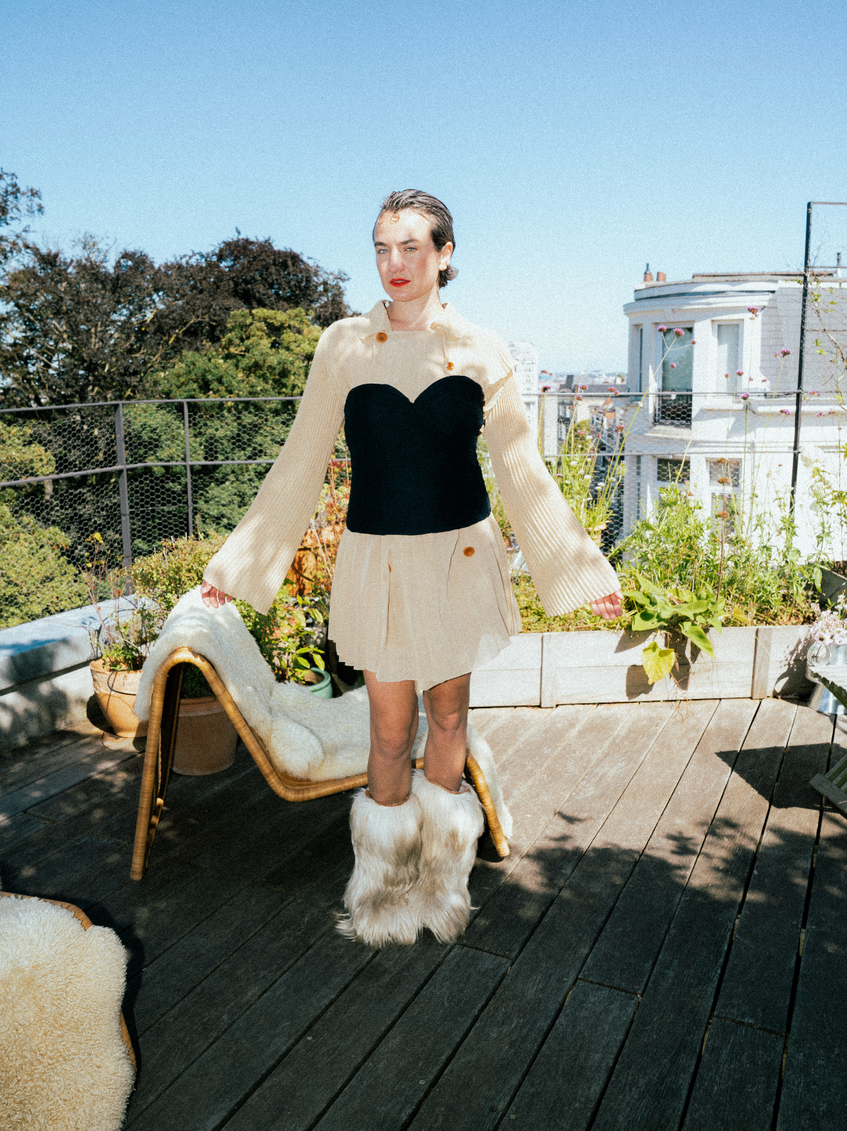 Undercover 90's- early 2000's pleated long beige double breasted tunic shirt