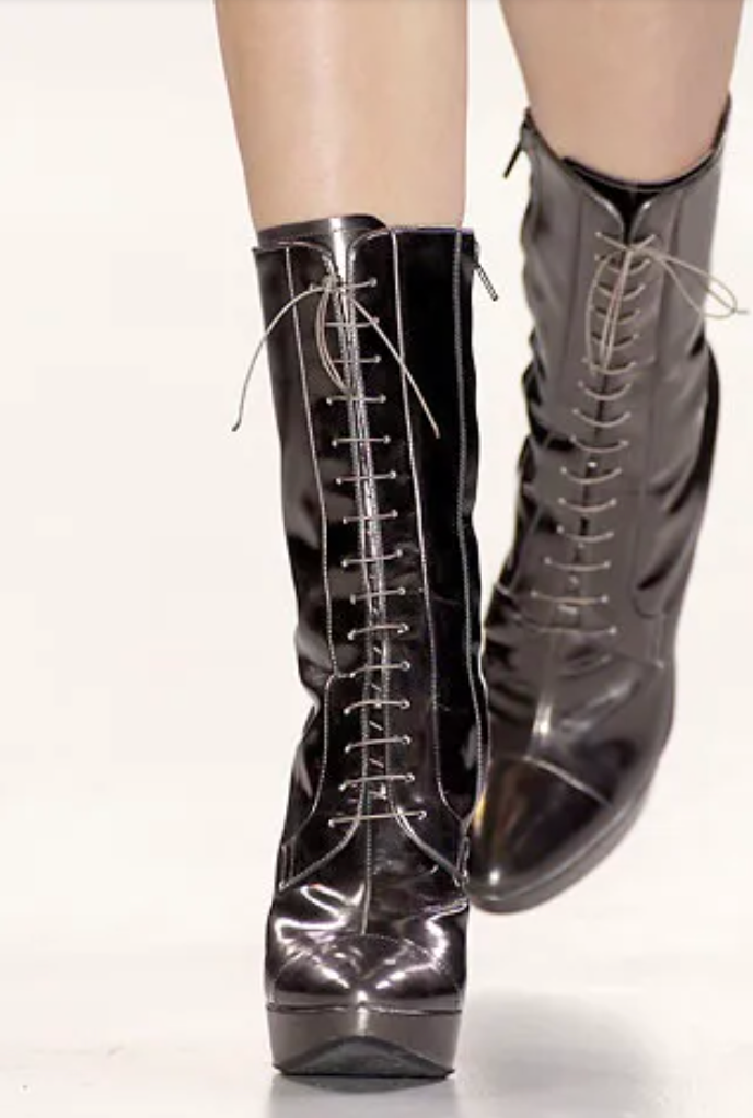 Jil Sander FW 2006 killer black laced up wedge-heel boots
