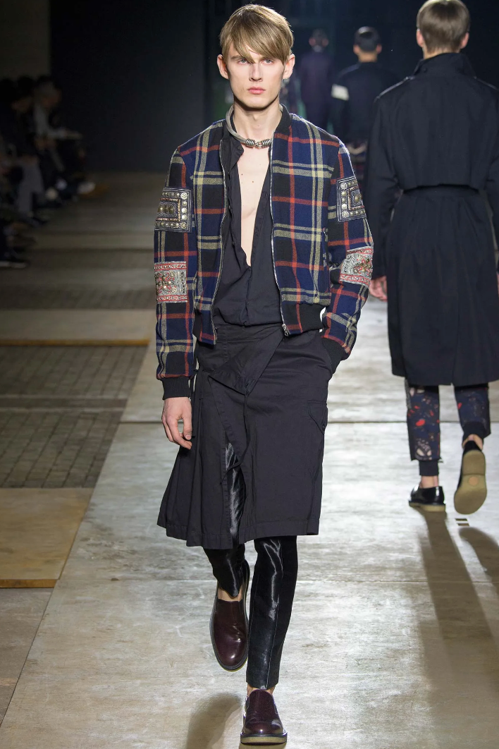 Dries van Noten FW 2015 reversible tartan wool bomber jacket with golden ornaments