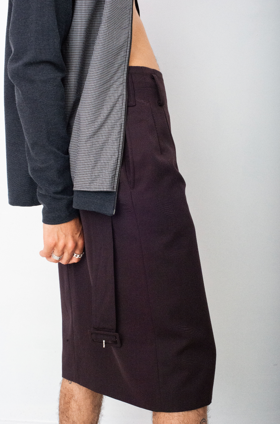 Yohji Yamamoto 90's plum wool pencil skirt with belt