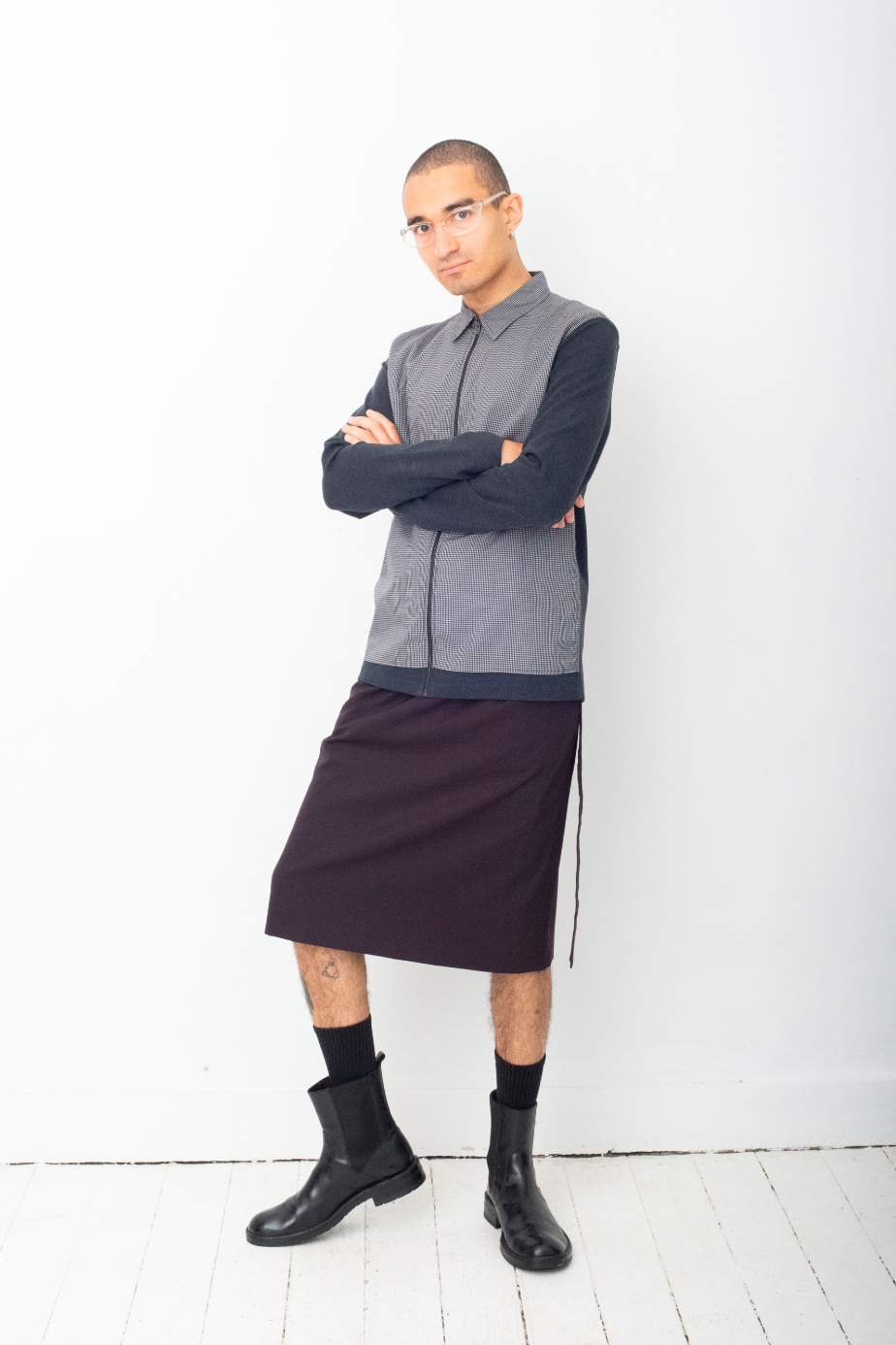 Yohji Yamamoto 90's plum wool pencil skirt with belt
