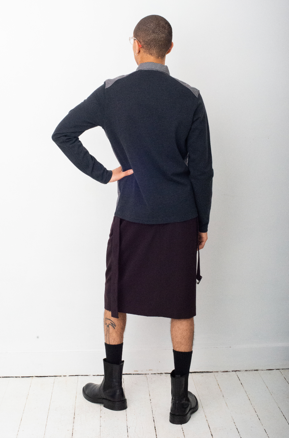 Yohji Yamamoto 90's plum wool pencil skirt with belt