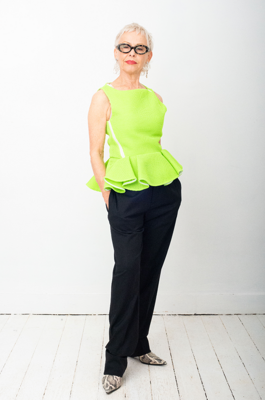 Chalayan 2000's fluorescent yellow mesh peplum top