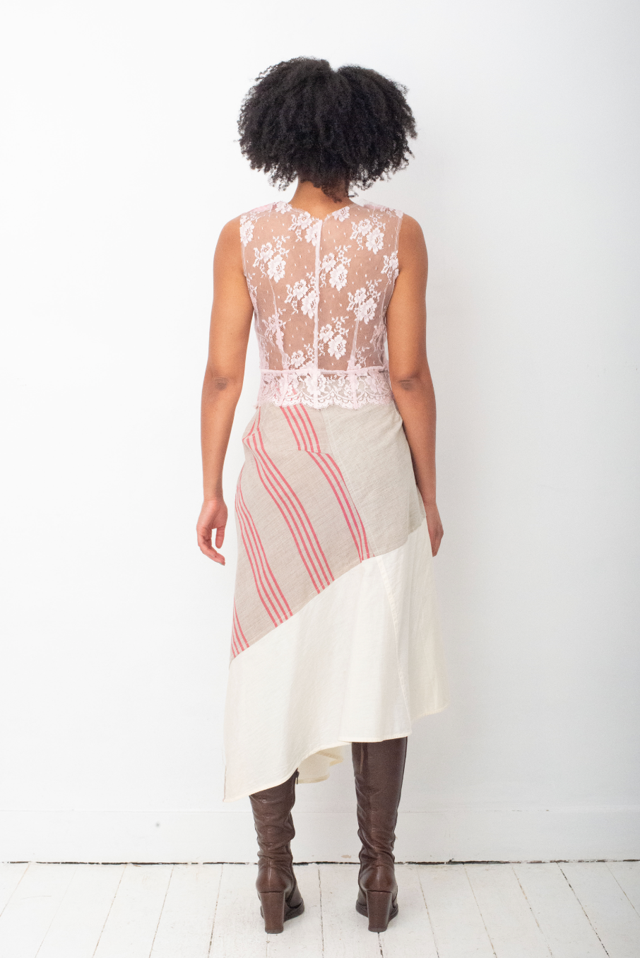 Comme des Garçons FW 1998 sculptural striped and beige patchwork skirt