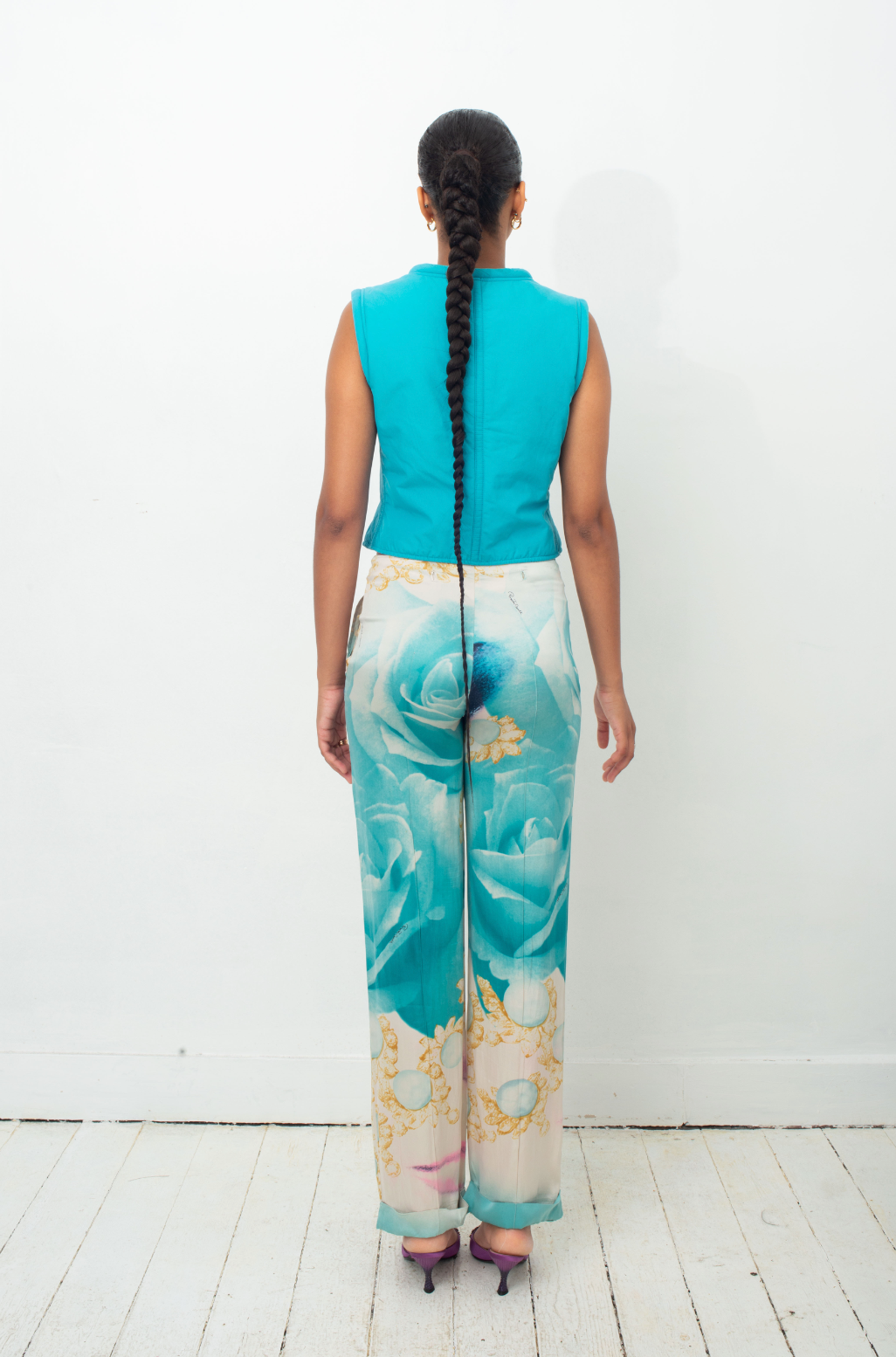 Roberto Cavalli SS 2001 face diamond print silk trousers