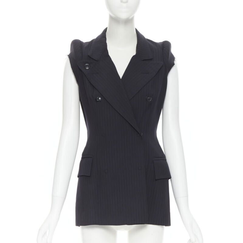 Maison Margiela black deconstructed padded shoulder cigarette jacket