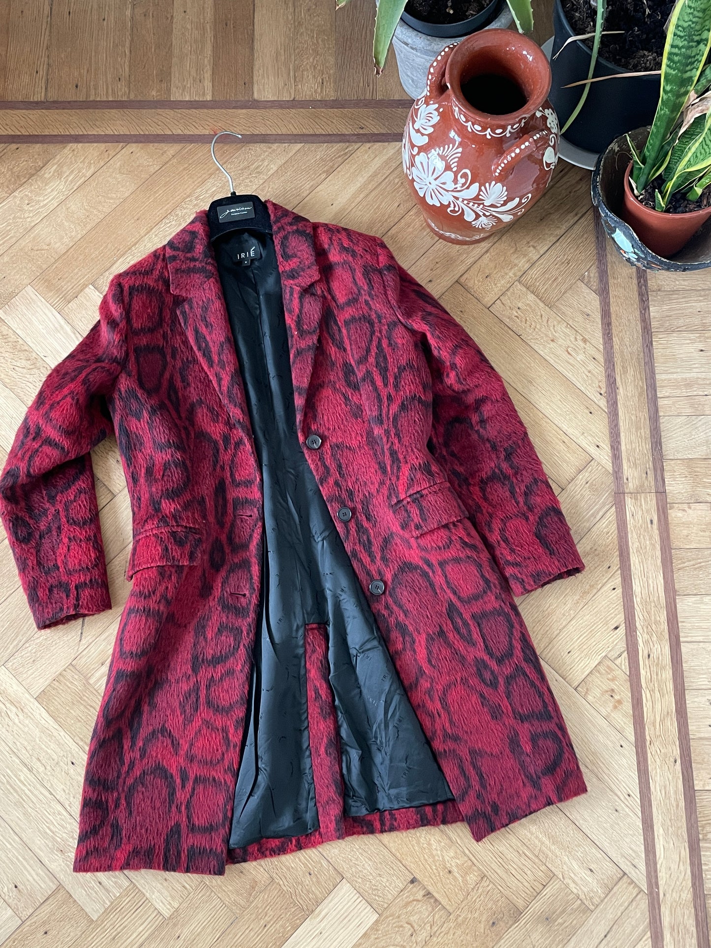 Irie 2000s leopard print red faux fur coat