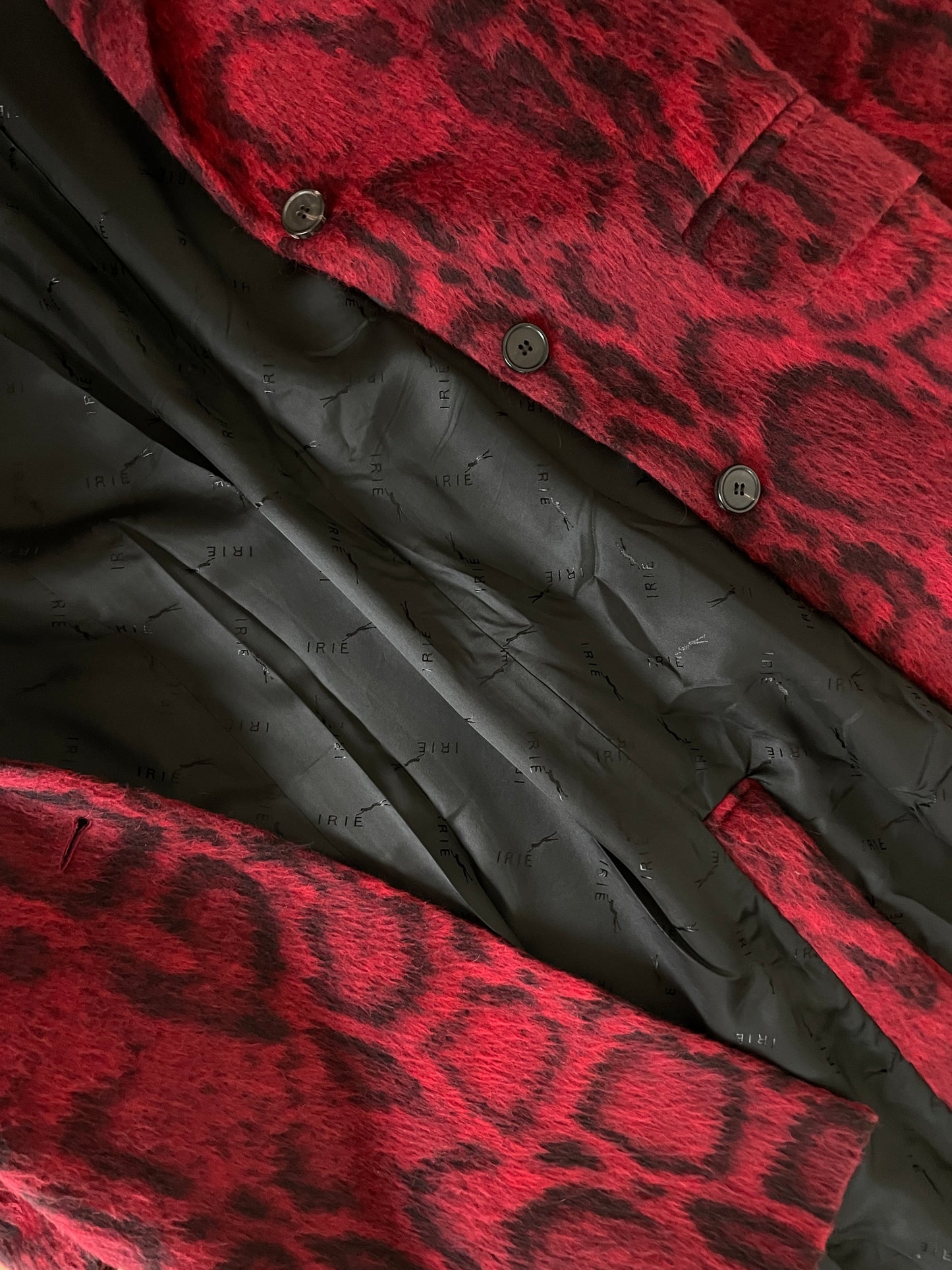 Irie 2000s leopard print red faux fur coat