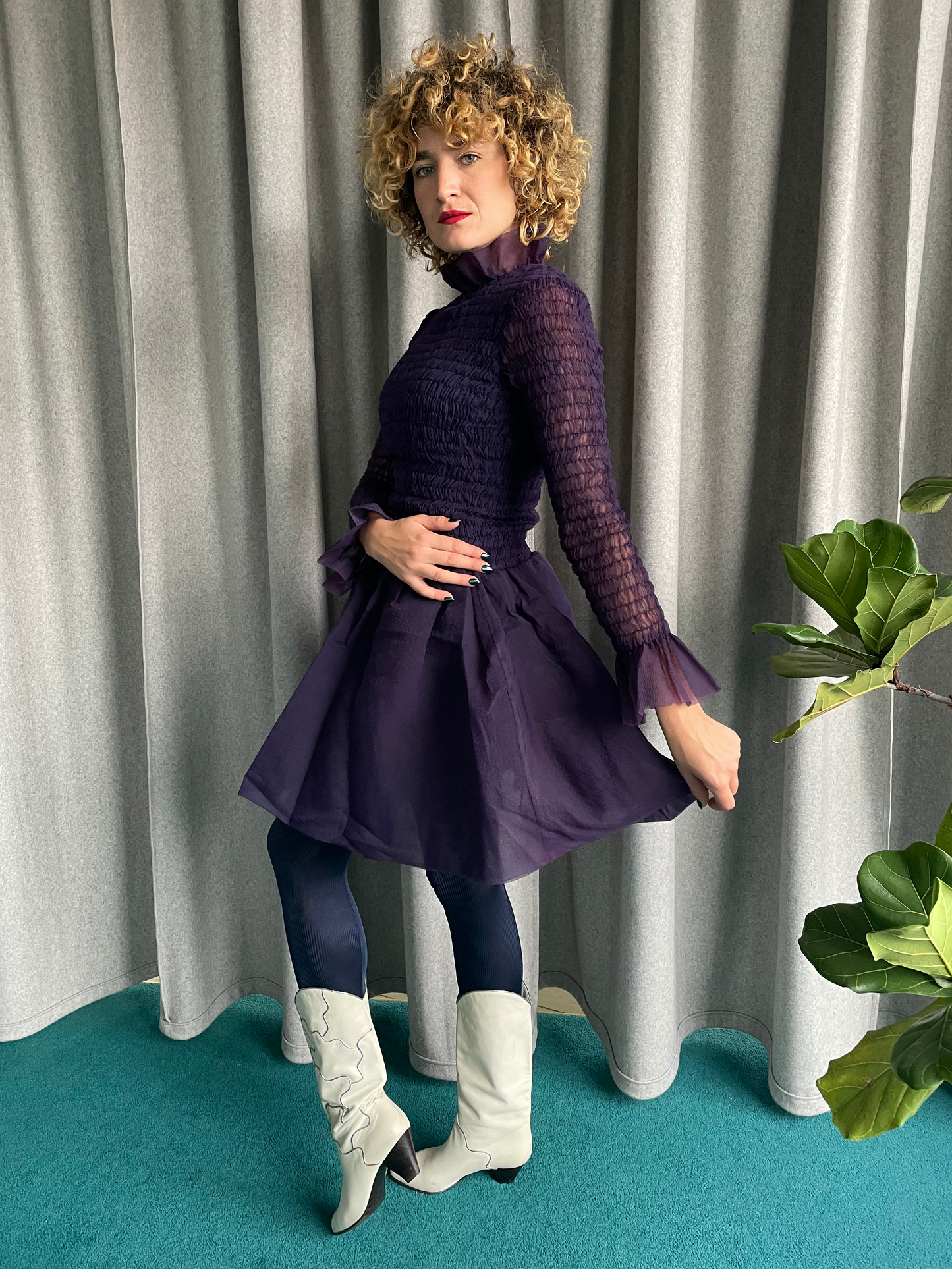 Purple sheer 80's chiffon cocktail dress