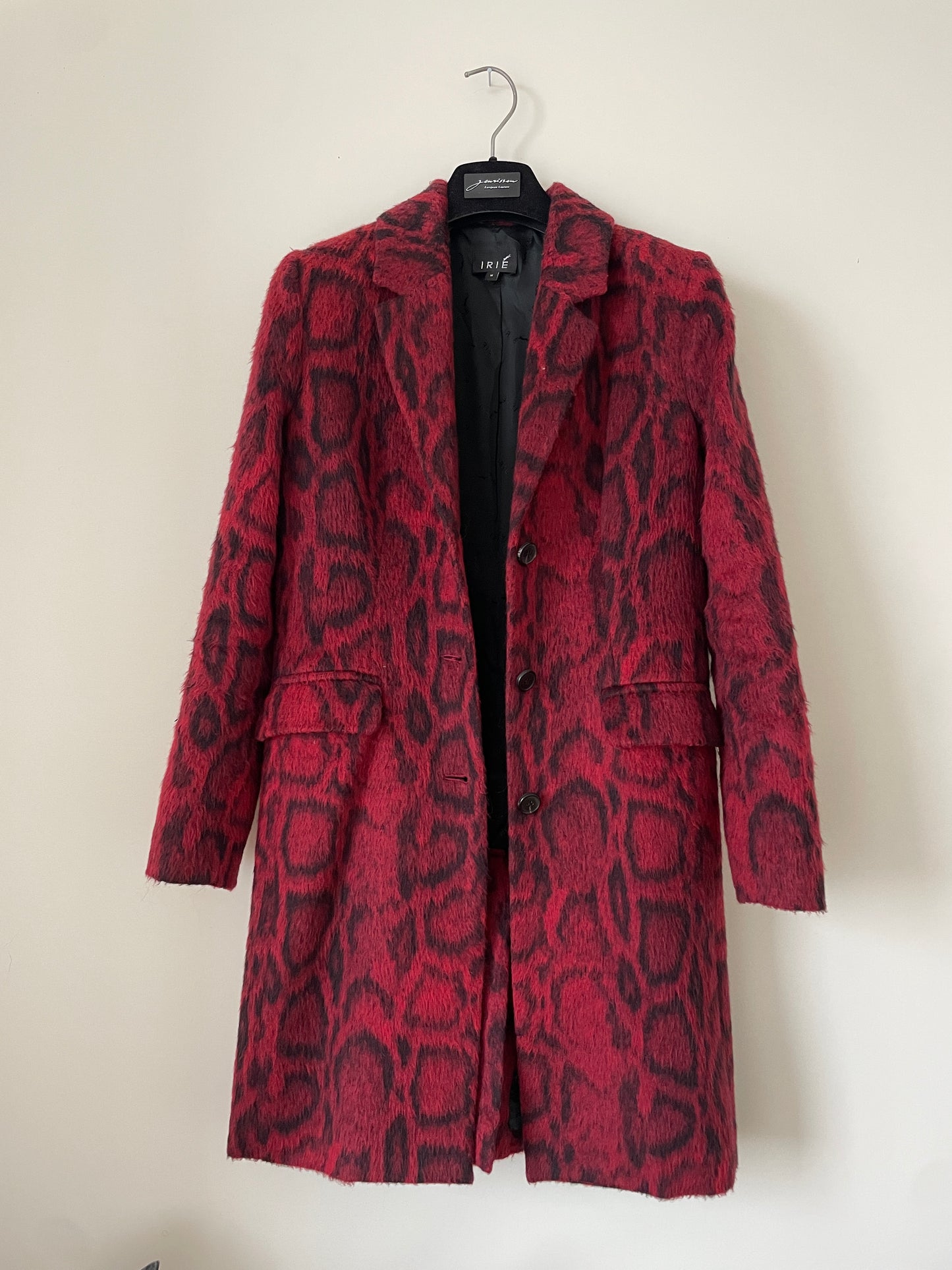 Irie 2000s leopard print red faux fur coat