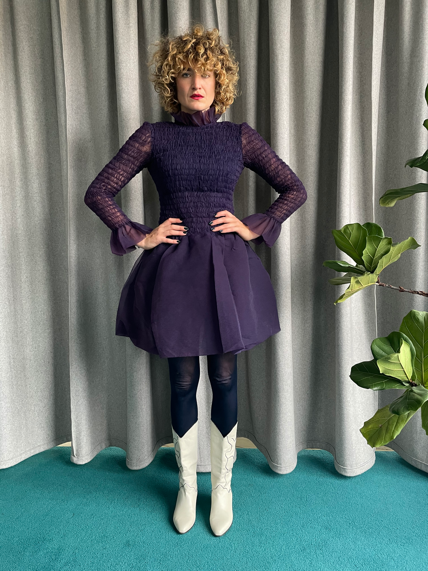 Purple sheer 80's chiffon cocktail dress