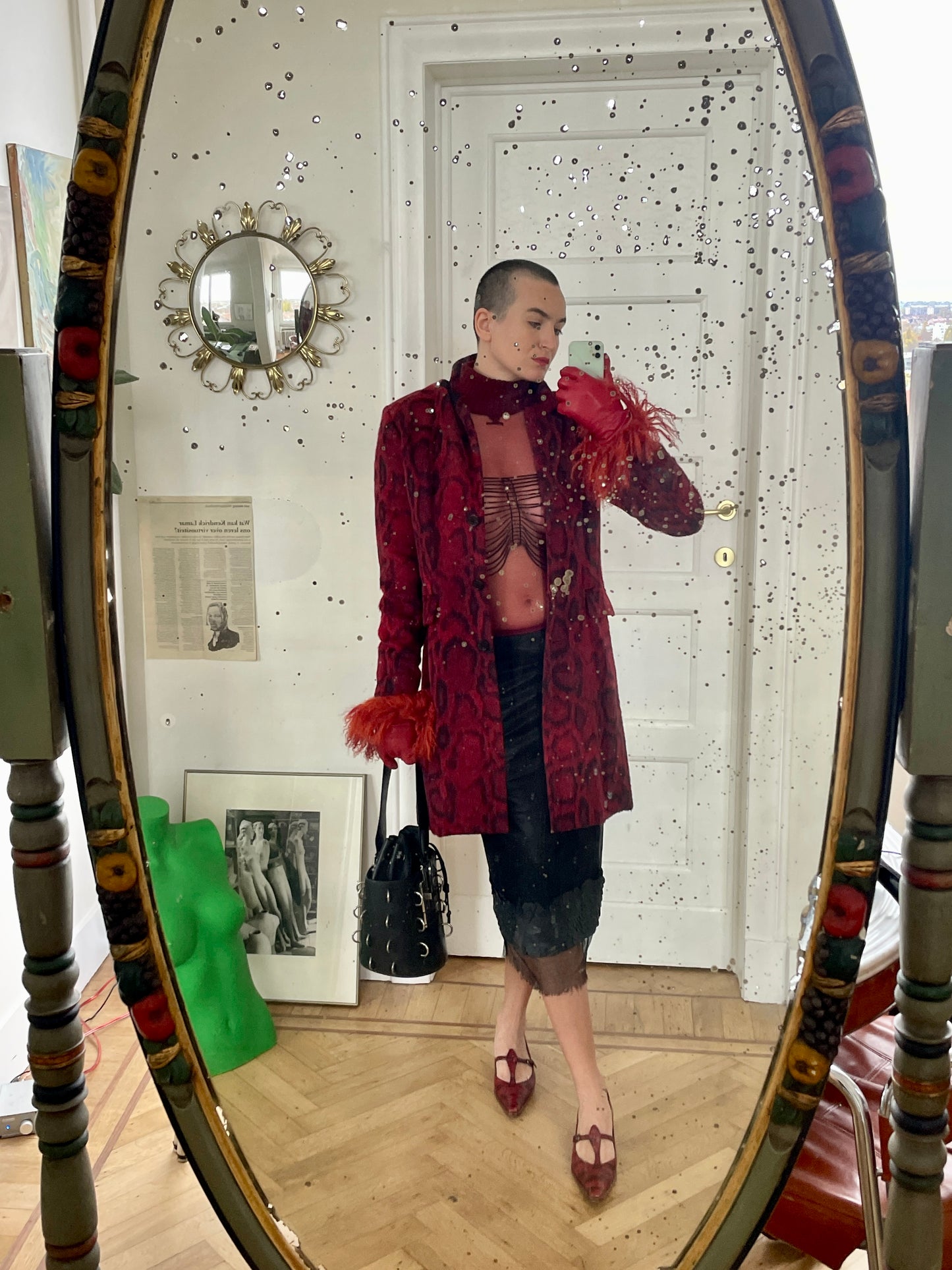 Irie 2000s leopard print red faux fur coat