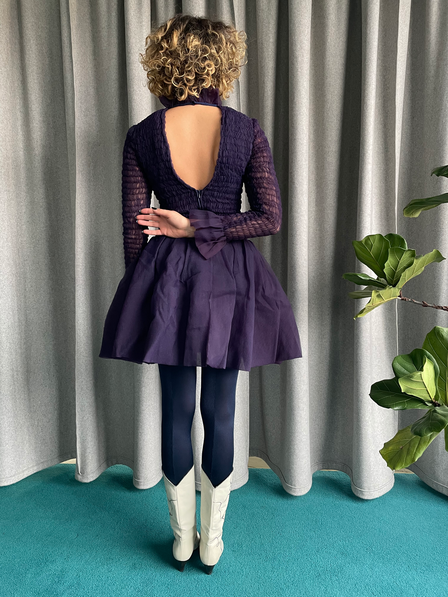 Purple sheer 80's chiffon cocktail dress